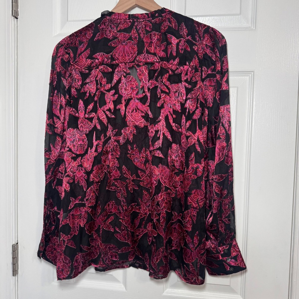 J. Jill Velvet Burnout Paisley Floral Button Front Blouse S Artsy Whimsigoth - Picture 2 of 7